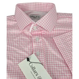 NWT Collars and Co Semi-Spread Collar Polo Short Sleeve Pink Gingham Medium
